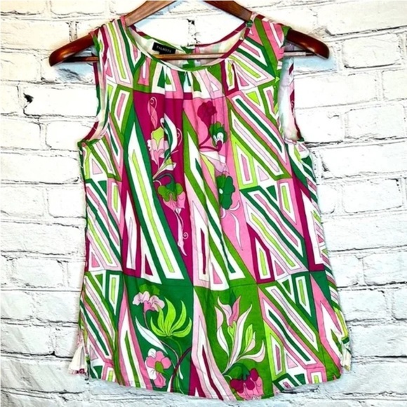 Talbots Pink Green Button Back Sleeveless Blouse Size 14 Lightweight Spring - Picture 11 of 11